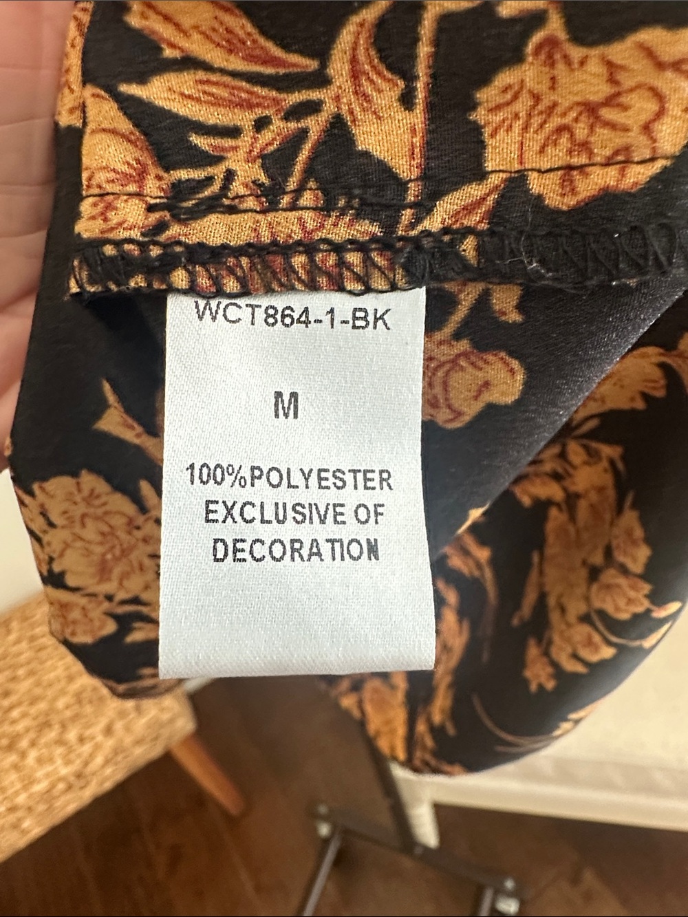 THML Black Blouse with Mustard Floral Print and Ruffled Neck - Picture 7 of 7